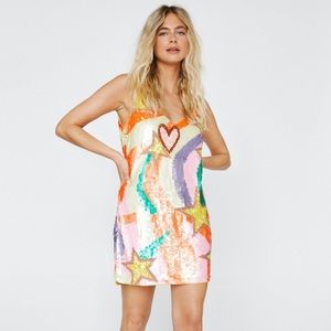 Sequin Star And Heart Mini Dress - NastyGal Size 10